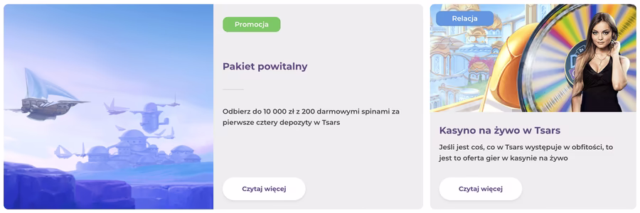 Gry dostępne w kasynie Tsars